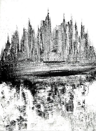 "Kuala Lumpur", Série Rêveries urbaines, acrylique sur bois, 70x50cm, pièce unique, signée